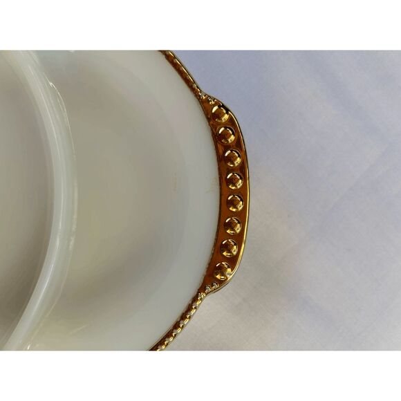 Vintage Fire King Milk Glass Three Section Platter Set, Gold Trim, Made in USA - Picture 6 of 8